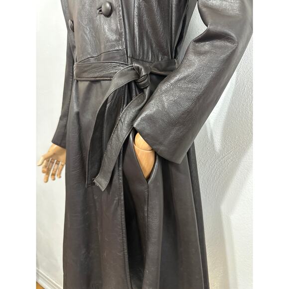 VTG Stunning 70s Leather Fur Funnel High Neck Trench Penny Lane Coat M Brown - Picture 7 of 16